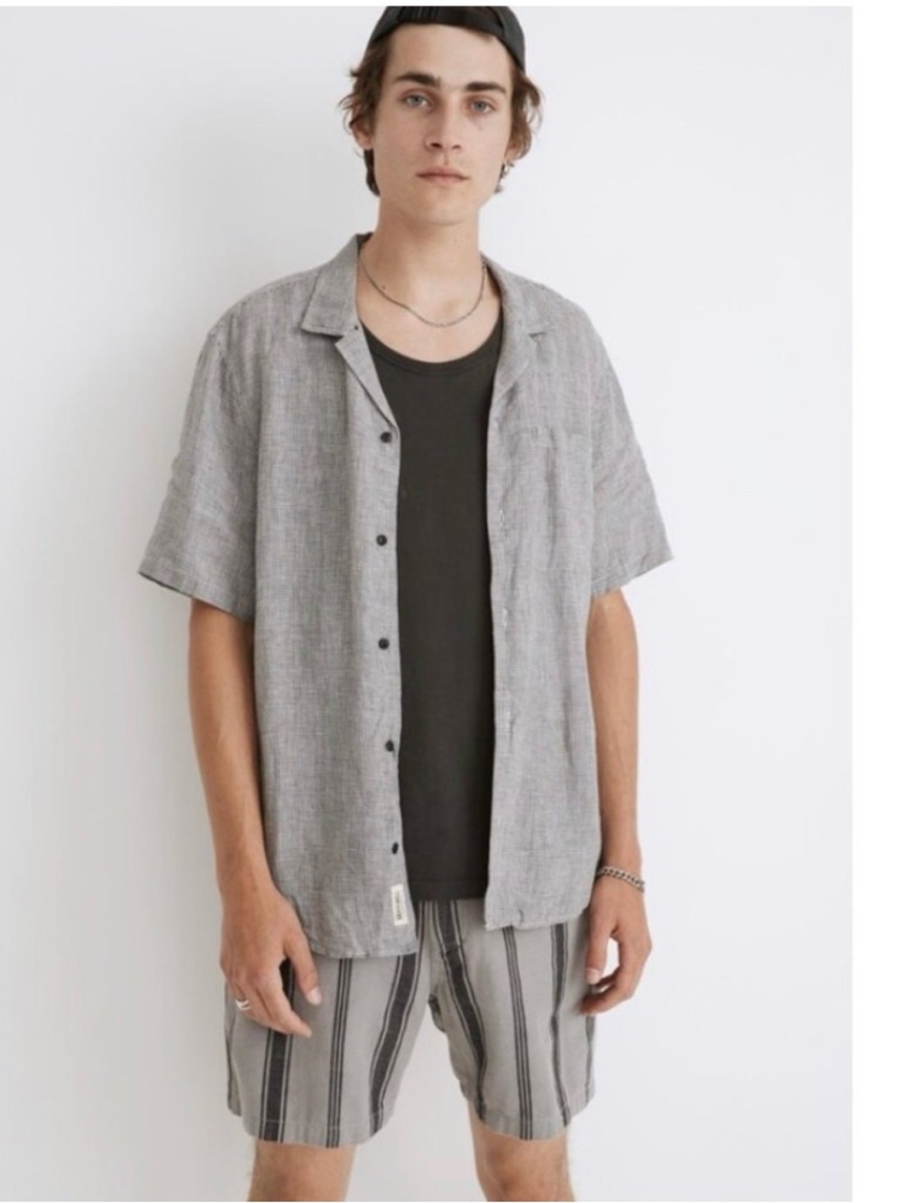 Madewell Men’s Easy 100% Linen Gray Short-Sleeve Linen Button-Down Shirt | L